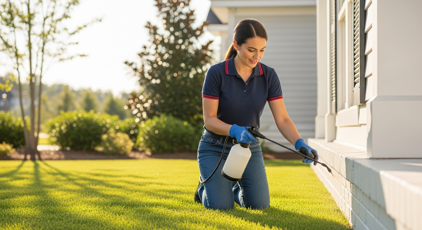 Affordable Pest Control technician treating a home